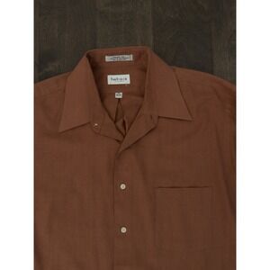 Van Heusen Size 17 Mens Orange French Twill Button‎ Up Shirt Long Sleeve Cotton